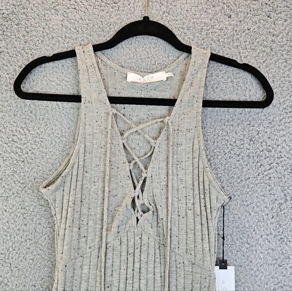 ASTR The Label Gray Heather With Black Dots Lace Up Front Ribbed Knit Dress Sz S - Picture 5 of 13
